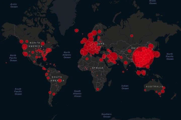 une carte du monde du coronavirus