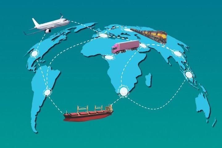 le transport multimodal sur une mapmonde